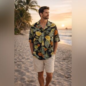 🌴 Tommy Bahama 100% Silk Hawaiian Camp Shirt | Tropical Floral Resort Style